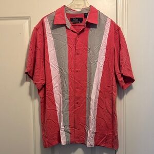 Nat Nast Red and Gray Casual Button-Down Shirt / 100% Silk